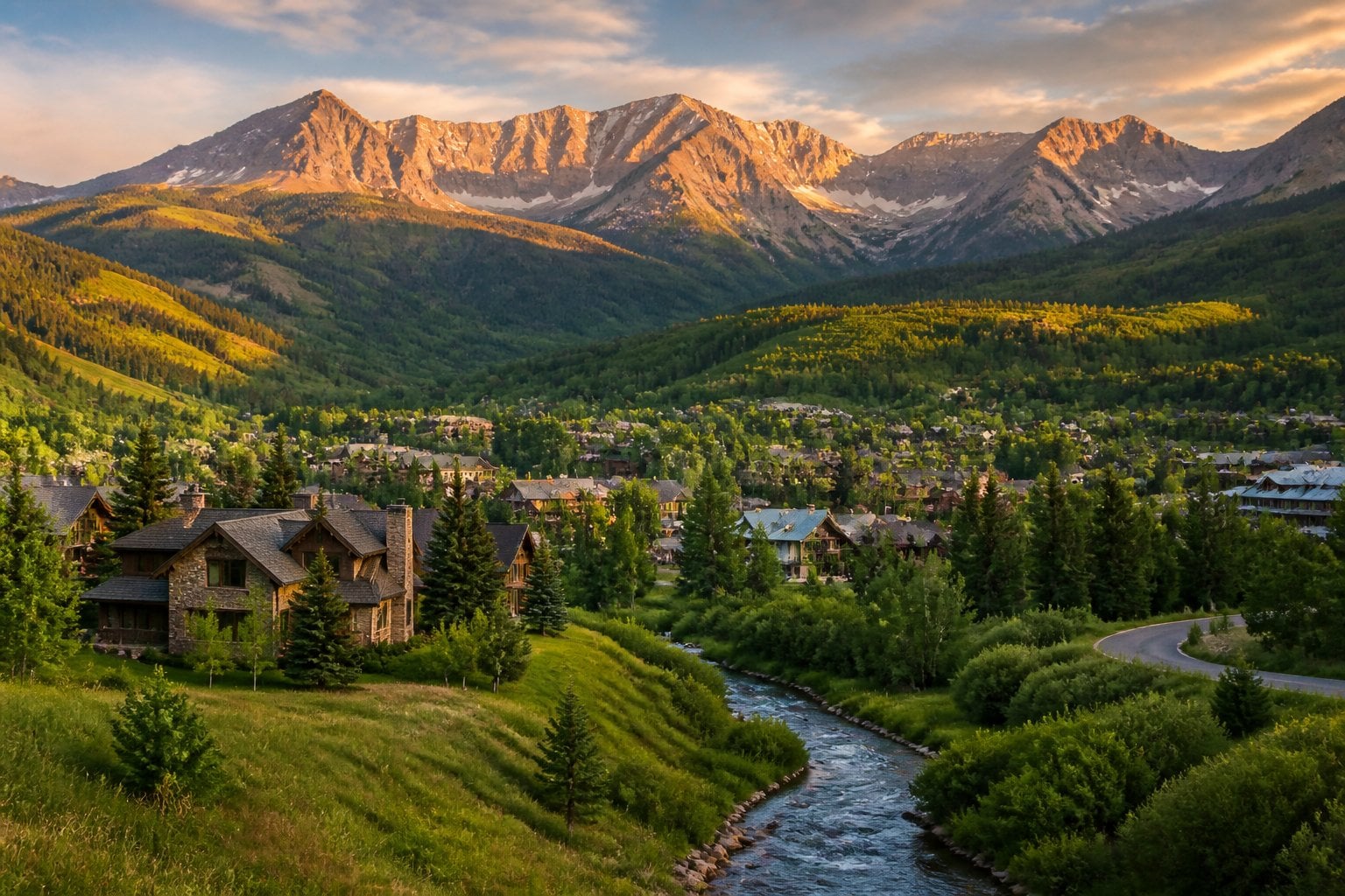 A scenic view of Telluride nestled in a Colorado mountain valley beneath rugged peaks.