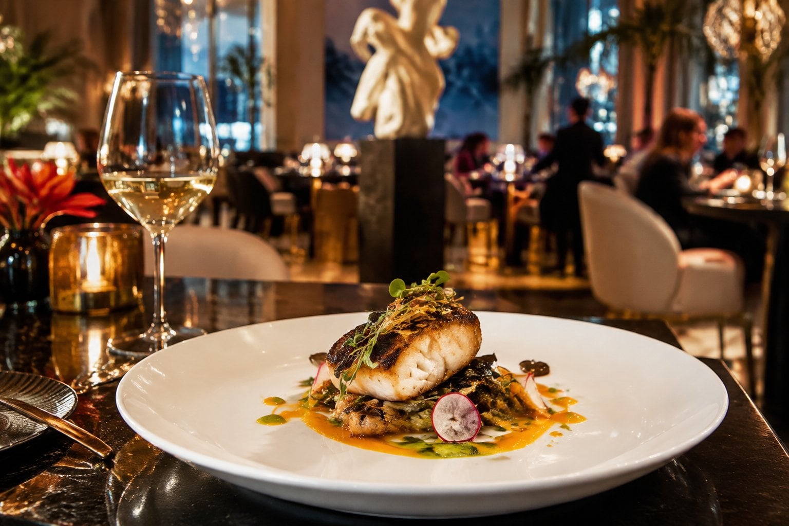 An upscale tasting-menu dish served in an elegant Miami Beach restaurant.
